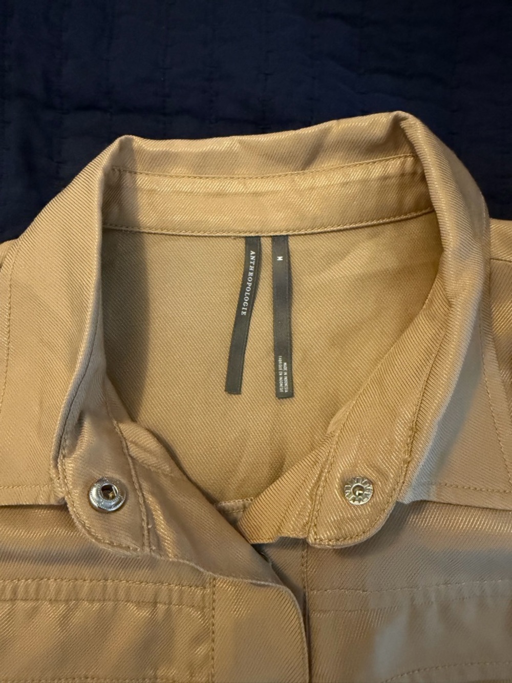 Pleated Two-Tone Button-Down Shirt in Tan & Beige - Picture 3 of 4